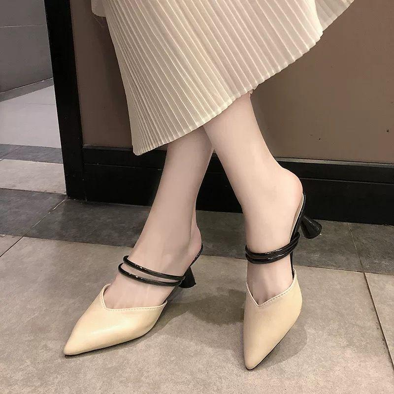 

Dress Shoes Pointed Toe Sandals Woman Slippers Fashion Wedding Sexy Heels Spring Summer Dames 2021