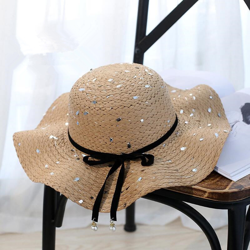 

Wide Brim Hats Beach Cappello Spring Summer For girl Flower Beads Brimmed Jazz Panama Chapeu Feminino Sun Visor VQI0
