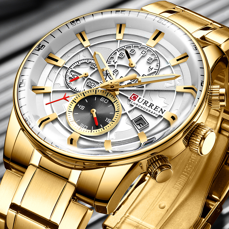 

Watch Men Top Luxury Gold Sport Waterproof Quartz Watches Mens Chronograph Date Male Clock relogios masculino, Silver gold