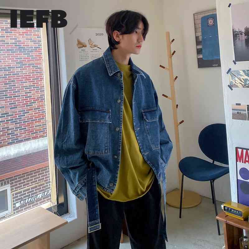 

IEFB Spring Loose Jeans Jacket Men's Korean Fashion Casual Vintage Denim Coat Single Breast Off Shoulder Clothes 9Y5919 210524, Blue