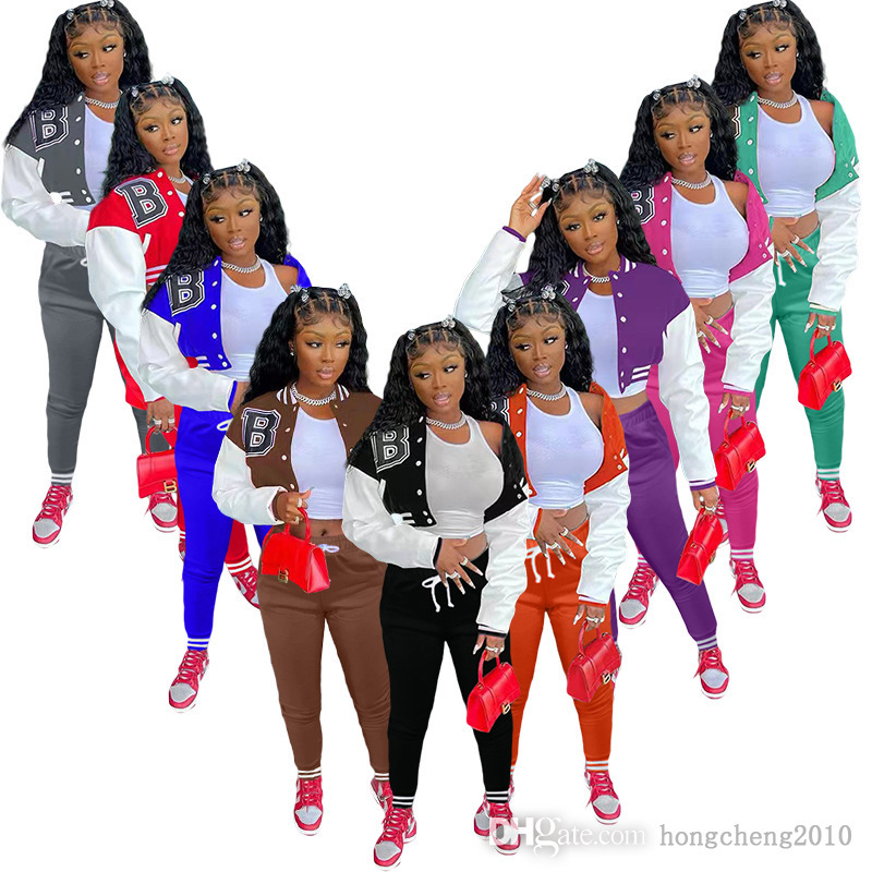 

Women Baseball Jackets Set Tracksuits Desinger Two Piece Pants Outfits Sweatsuit Sport Jogger Set Letter Printed Clothing, Option for extra fee