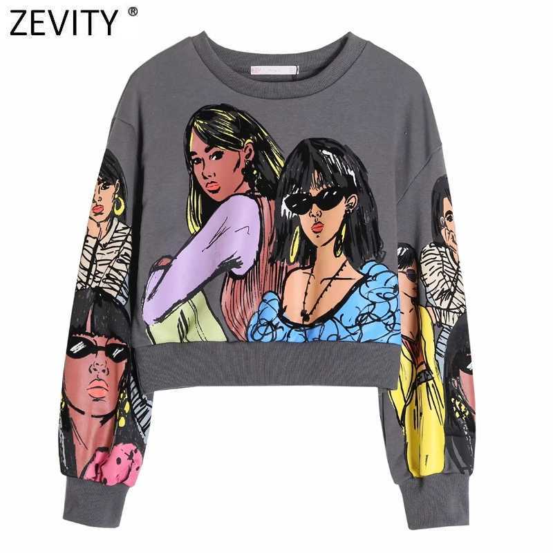 

Zevity Women Fashion Modern Beauty Print Short Sweatshirts Female Basic O Neck Knitted Hoodies Chic Pullovers Tops H550 210603, As pic h550fhdd