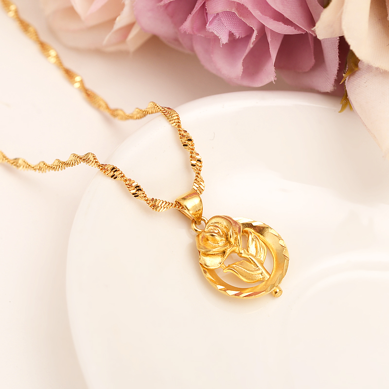Dubai PENDANT Women Necklace Fine Gold G/F girls party Jewelry Africa/Arabrose Sweetheart rose Flower Gifts-image-674233347