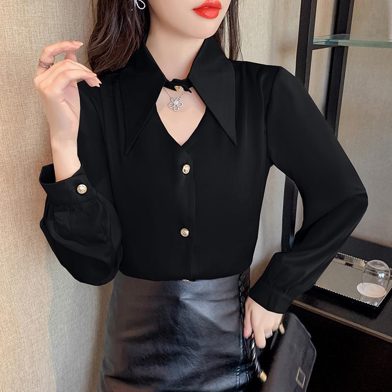 

Women's Blouses & Shirts Chiffon Blouse Solid Girl's Shirt Spring Autumn Long Sleeve Top Casual Fashion Clothing Lady Blusas Houthion, White