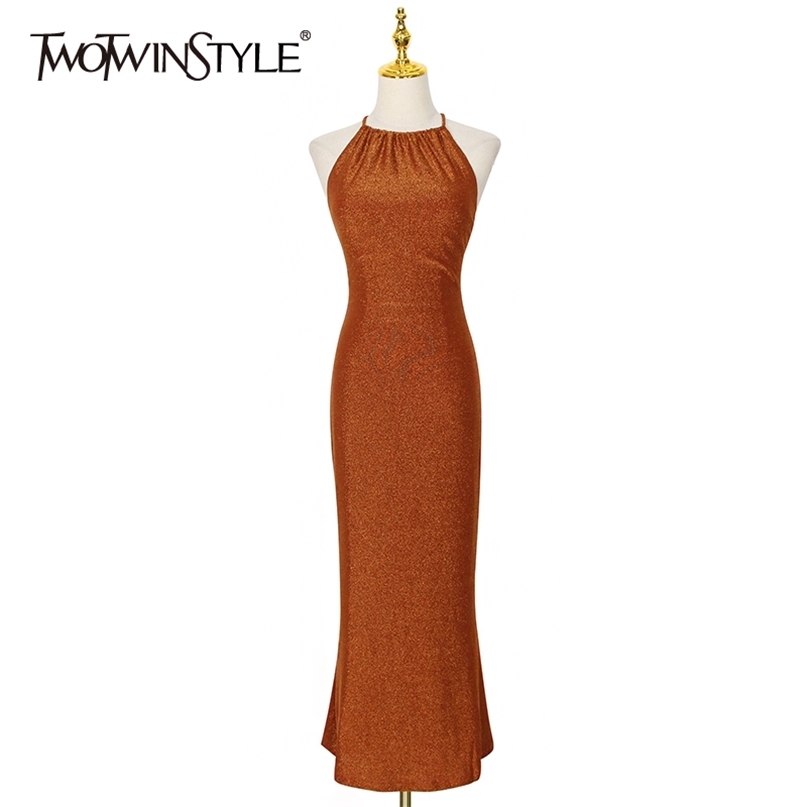 

Sexy Party Dress For Women Square Collar Sleeveless High Waist Backless Lace Up Slim Dresses Female Summer 210520, Gold