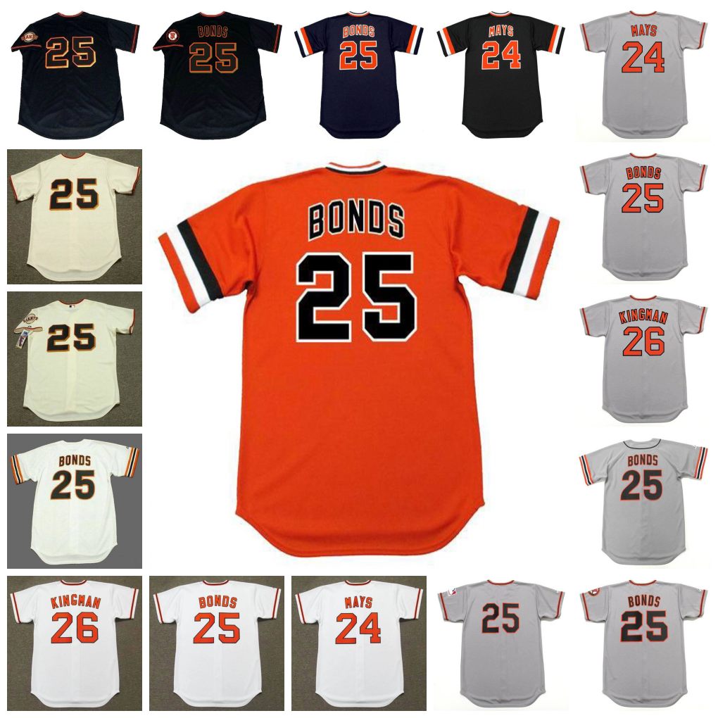 

San Francisco Vintage Baseball Jersey 24 WILLIE MAYS 1970's 25 BARRY BONDS BOBBY 1969 26 DAVE KINGMAN 1973, 25 barry bonds 1970's orange