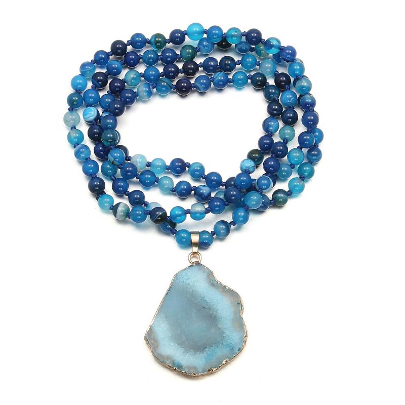 

Pendant Necklaces 6mm Round Agates 37x45mm Pendant-Length 90cm-Blue Necklace Beaded Charm Accessory Jewelry