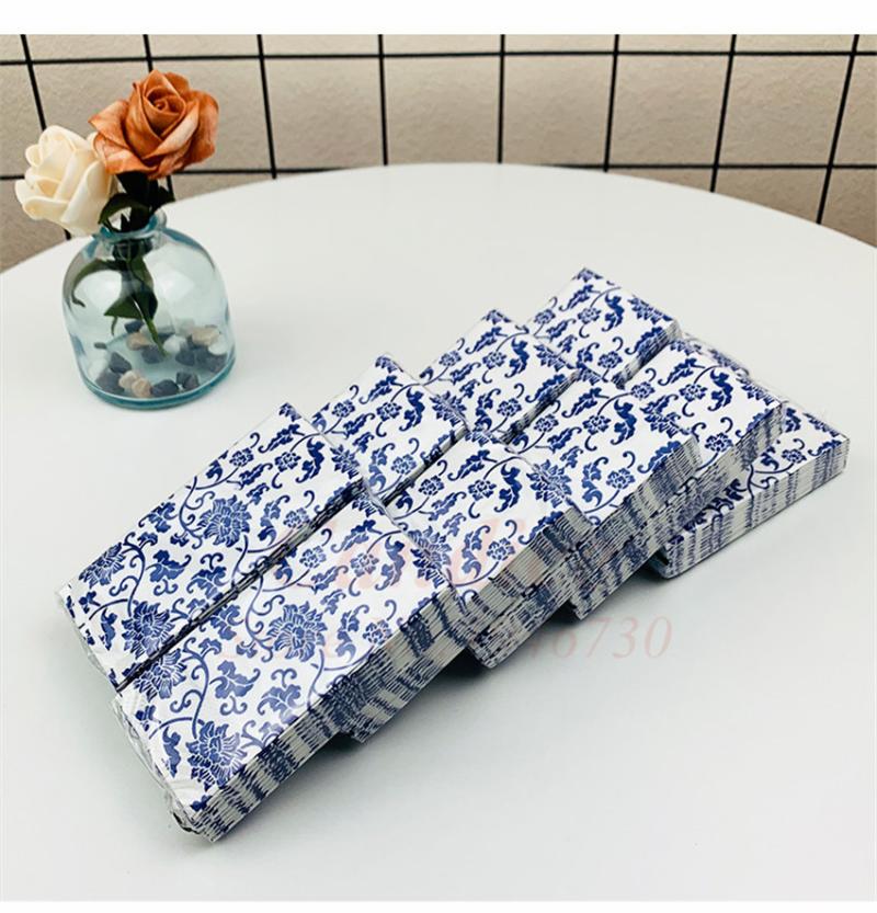 

Disposable Dinnerware Packs/set Vintage Napkin Paper Elegant Tissue Blue Flower Decoupage Wedding Birthday Party Decor Beautiful Serviettes