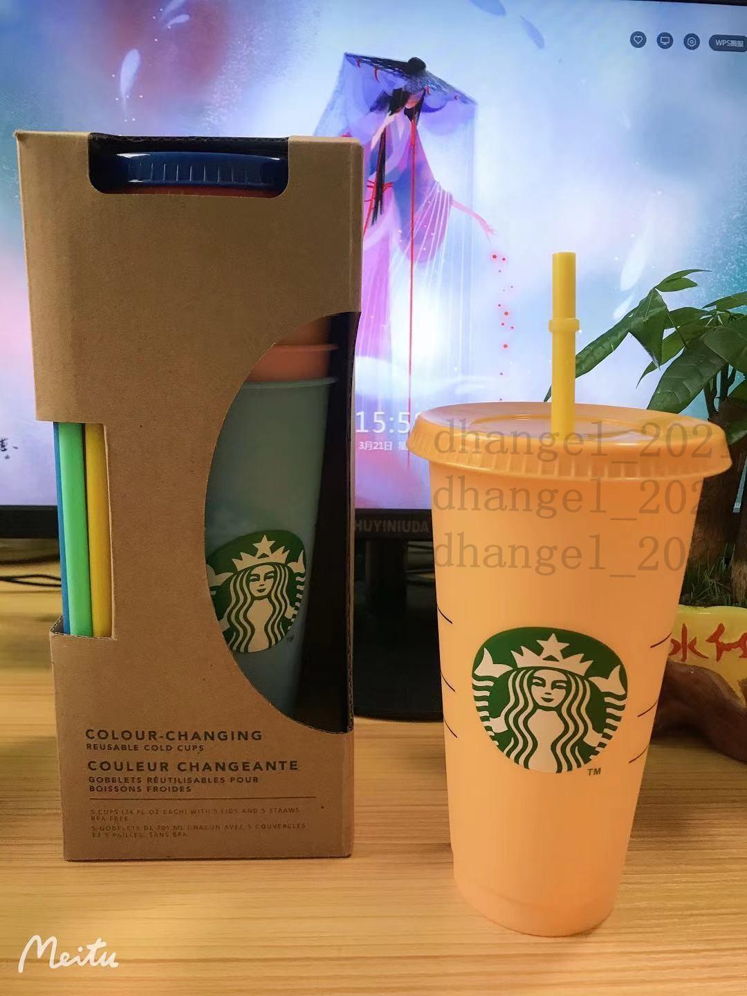 

24OZ Color Change Tumblers Plastic Drinking Juice Cups With Lip And Straw Magic Coffee Mugs Costom Starbucks color changing plastic cups