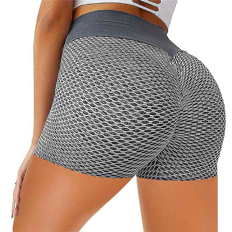 Capris shorts peach hip Fitness Yoga Pants high waist jacquard honeycomb bubble tights-image-702431224