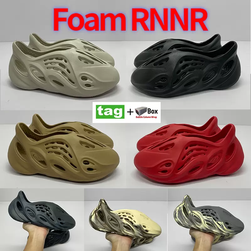 

With box Foam RNNR Slippers men slide shoes Ochre MX Moon Sand Grey Cream Clay Triple Black Bone White Vermillion Mineral Blue women Sandals shoe, Earth brown