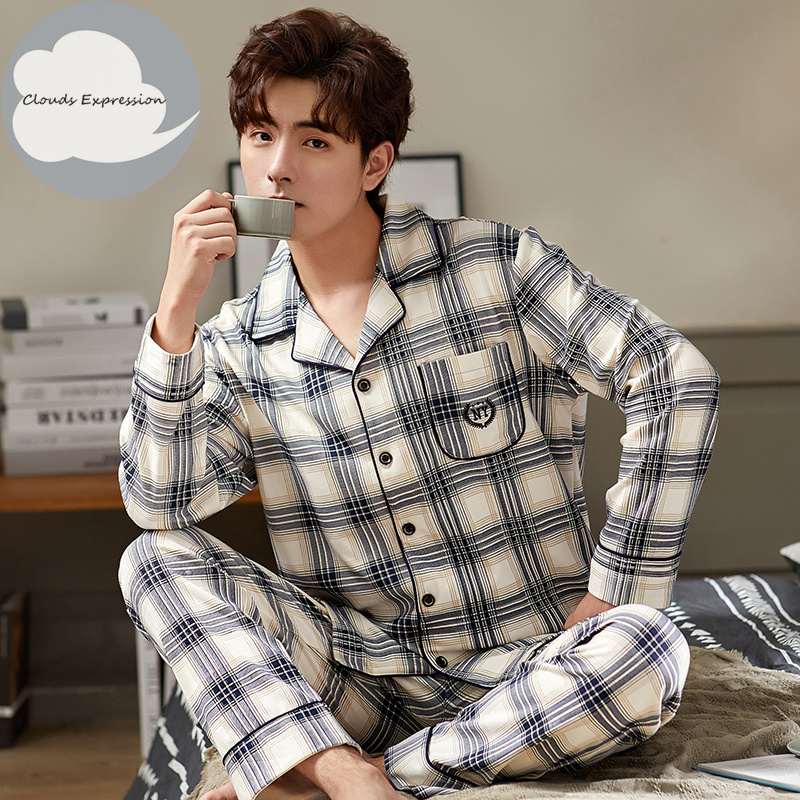 

Autumn Winter Mens Cotton Pajamas Letter Striped Sleepwear Cartoon Pajama Sets Casual Sleep&Lounge Pyjamas Plus Size 3XL Pijama, Men pajama sets