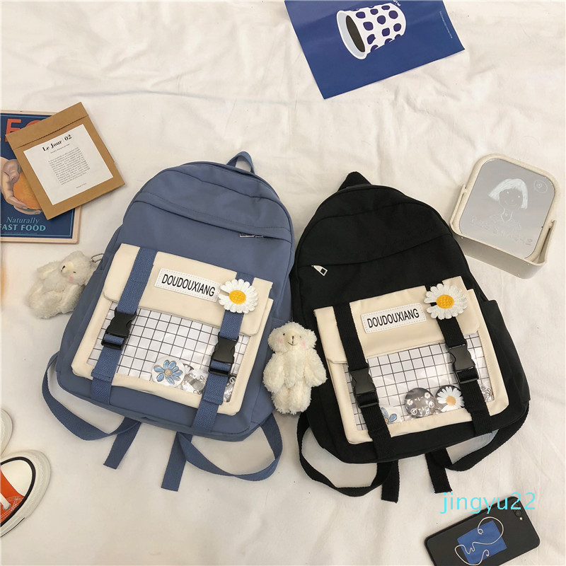 

Designer-JULYCCINO Cute female student backpack Women Flower Female Harajuku School Bags Waterproof nylon Kawaii Backpack Ladies Book bag, Black
