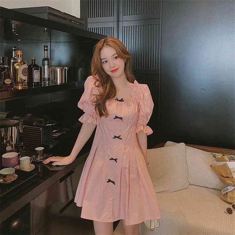 

Summer French Dress Women Puff Sleeve Chiffon Korean Line Japan Style Kawaii Vintage Retro Fairy 210519, Purple