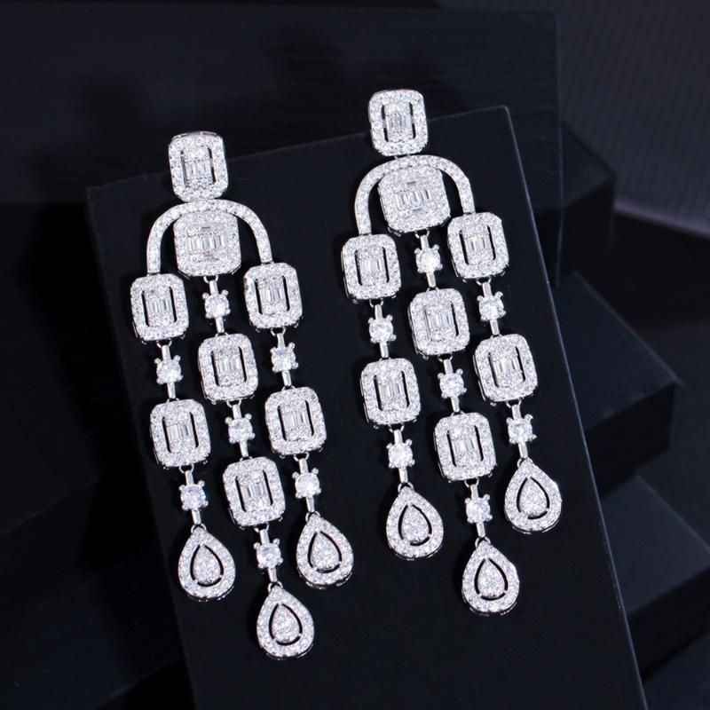 

Dangle & Chandelier CWWZircons Elegant Gorgeous Cubic Zirconia Pave Long Tassel Drop Wedding Bridal Earrings Luxury Jewelry Accessories CZ97, Silver