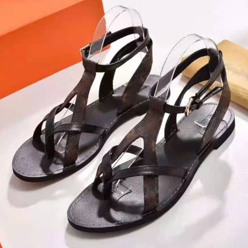 

Slippers Sandals Luxurys Designers Shoes High-top Genuine Leather Flat Bottom Thin Wedge Heel Roman Summer Casual Strap