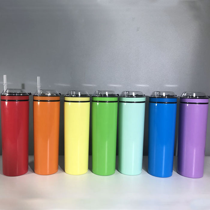 

20oz Skinny Tumblers with Snacks Lid Stainless Steel Tapered ice chiller Cups Rainbow colors Vacuum insulated Cold drinking bottle coffee mug, As pic