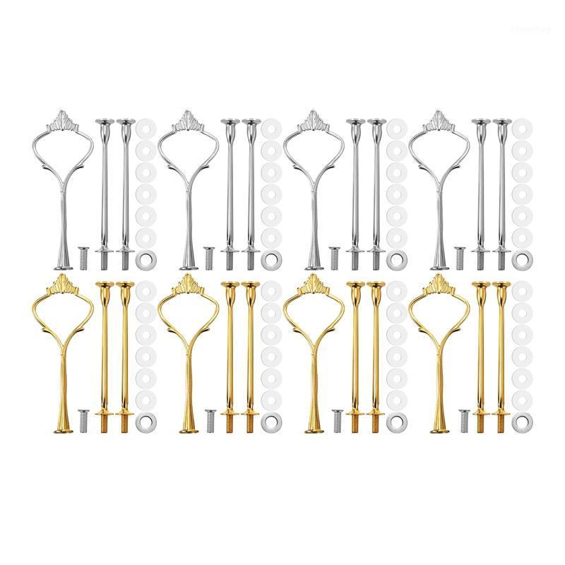 

Baking & Pastry Tools 8 Sets 3 Tier Crown Cake Plate Stand Fittings Hardware Holder Kitchen Gadgets For Wedding And Party - Silver&Golde