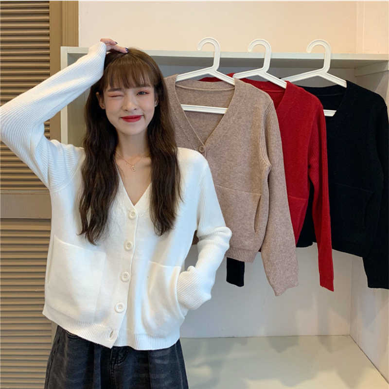 

LY VAREY LIN Autumn Winter Women Fashion Single Breasted Casual Knitted Sweater Long Sleeve Cardigan 210526, White