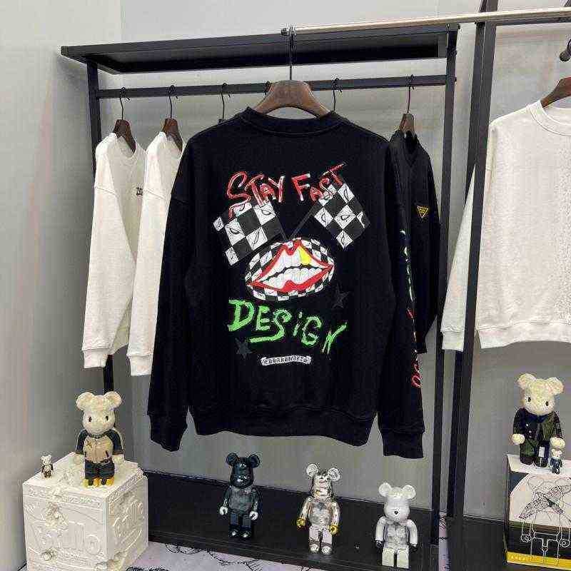 

Autumn and Winter Heart New Fashion Chrome Br Ch Cro Sanskrit Cotton Loose Thickened Sweater Men Women Long Sleeve T-shirt, Black