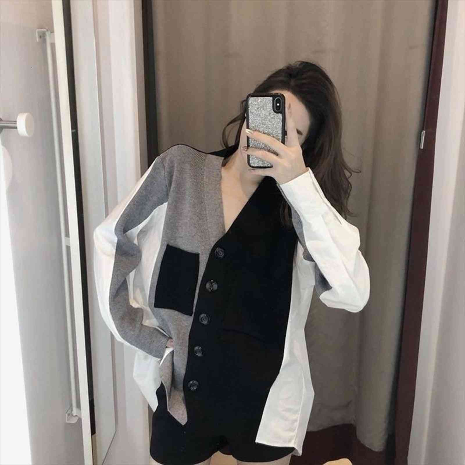 

womens knitted jacket spring and sweaters autumn long sleeved loose versatile vintage cardigan tie front, White;black