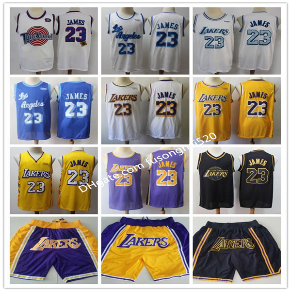

2021 Mens Los Angeles Throwback Lakers LeBron White James Basketball Shorts Basketball Jerseys Black Yellow, Black;red