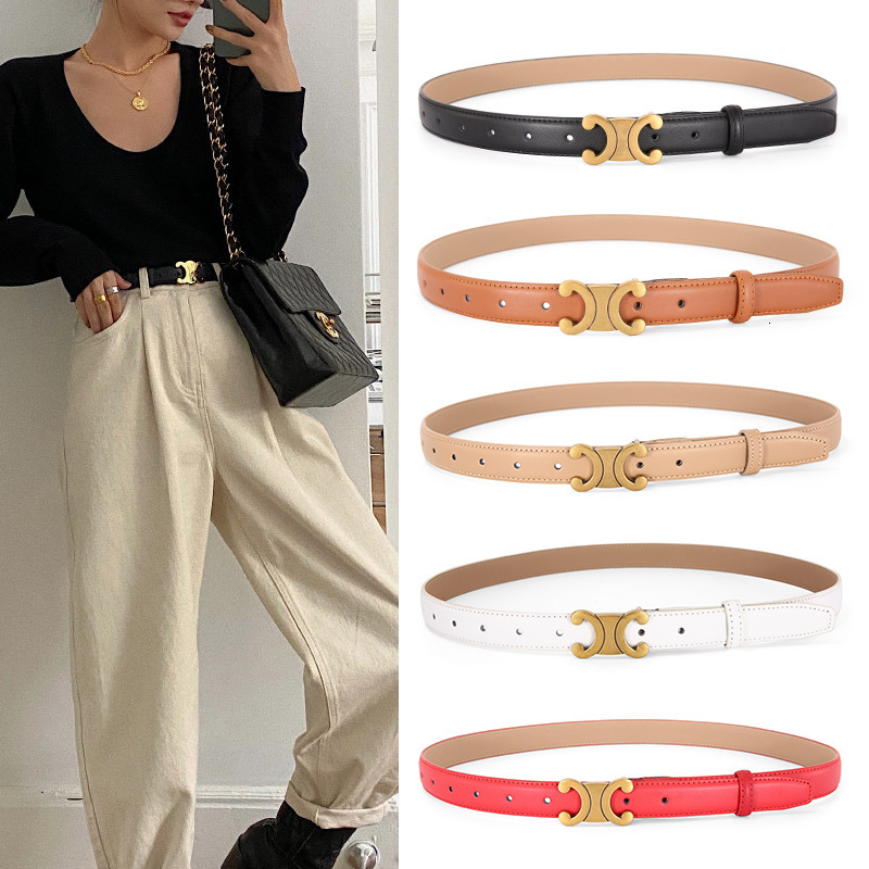 

Net red with Arc de Triomphe simple women's pure cow leather pants belt, Black;brown
