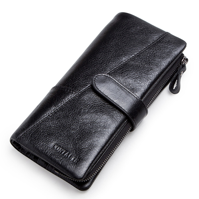 

Genuine Leather Men's Long Wallet With Phone Bag Zipper Coin Pocket Purse Male Clutch Wallets For Men Portfel Small, Coffee