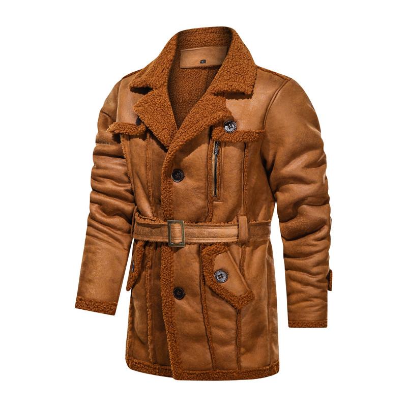 

Men's Jackets Fashion Long Trench Coat Fleece Lined Warm Faux Fur Leather Parkas Overcoat Winter Thick Jacket Windbreaker, Black;brown