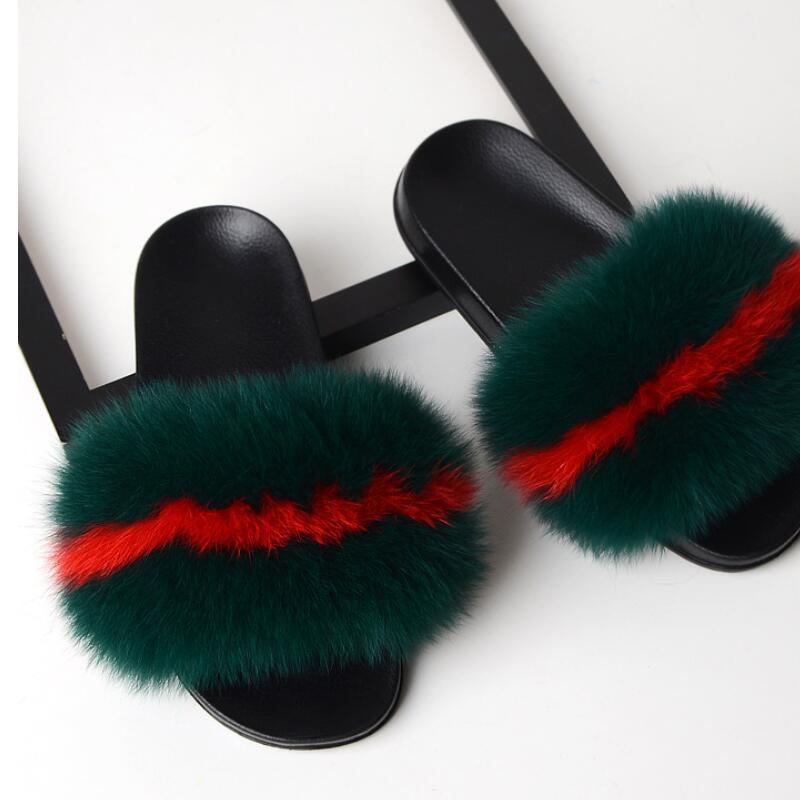 

Slippers Women's Fur Ladies Cute Plush Hair Fluffy Summer Winter Warm Beach Slides, Black