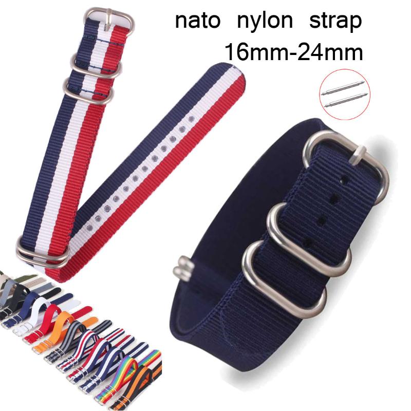 

Watch Bands 16mm 18mm 20mm 22mm 24mm NATO Nylon Strap Replacement Band Rainbow Stripe Canvas Watchbands Wrist Bracelet, Black;brown