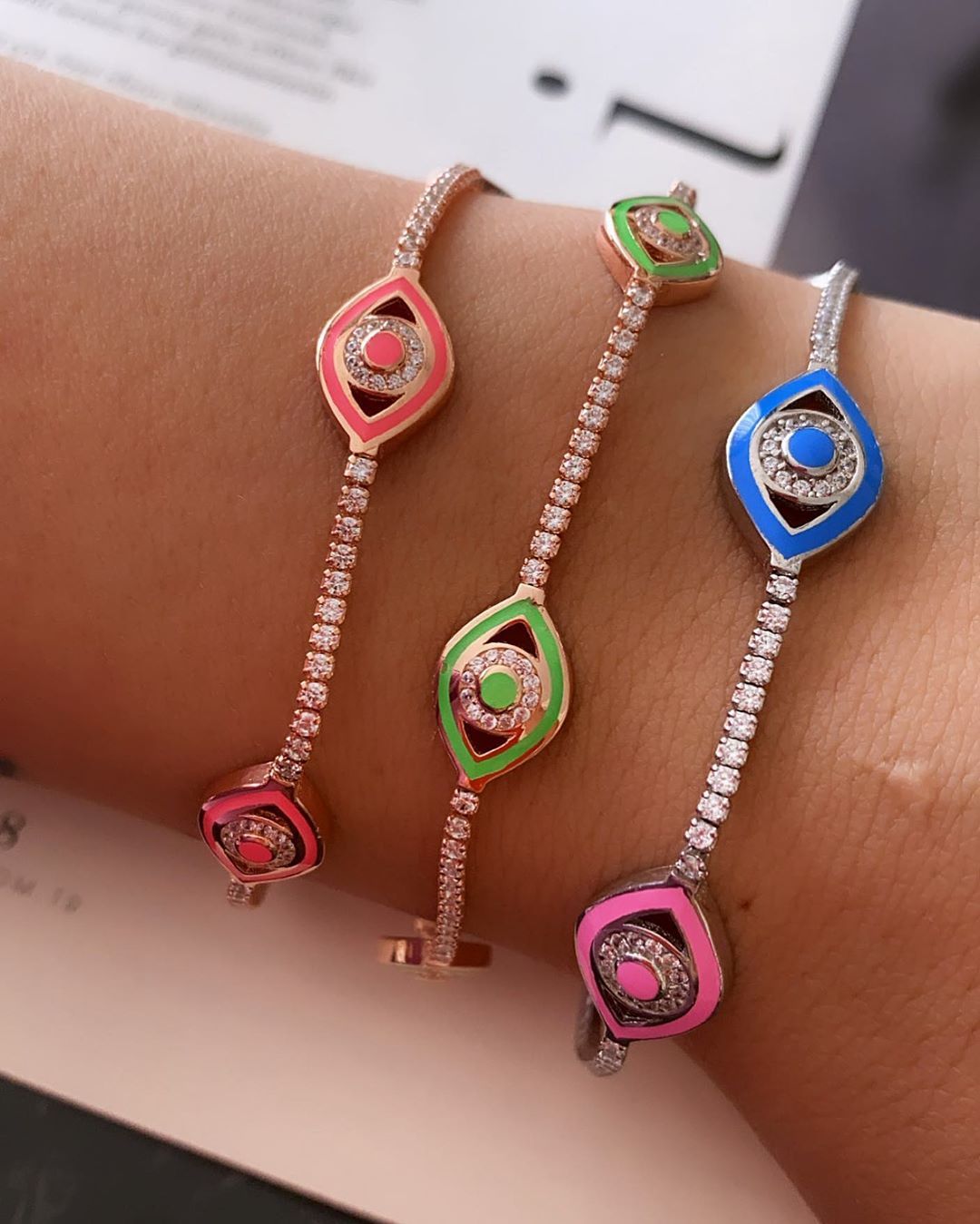 

2020 ing fashion women jewelry Neon enamel colorful turkish evil charm tennis chain eye bracelet