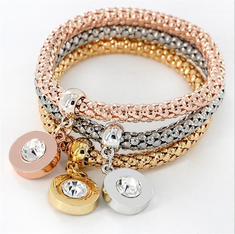

Bangle 1 Set Vintage Designer Rhinestones Gold Color Charm Smooth Round Bracelet Popcorn Chain Jewelry For Women 55mm1