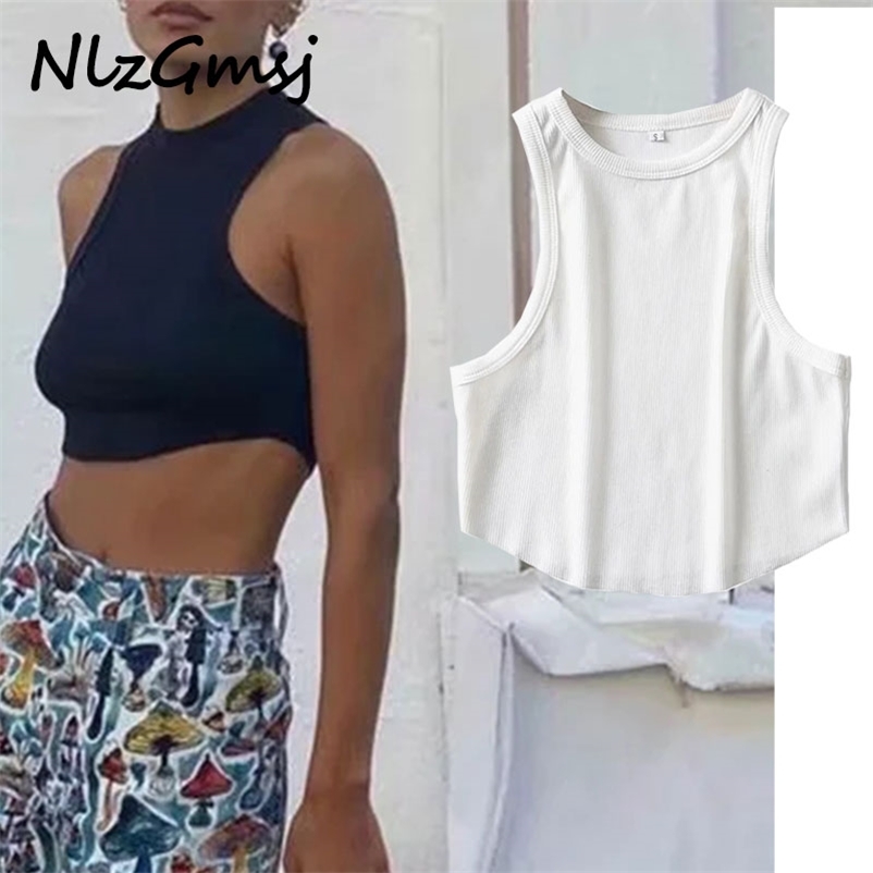 

Tank Women Fashion White Crop Top Streetwear All Match Camis Vintage Sleevelss 210628, As picture