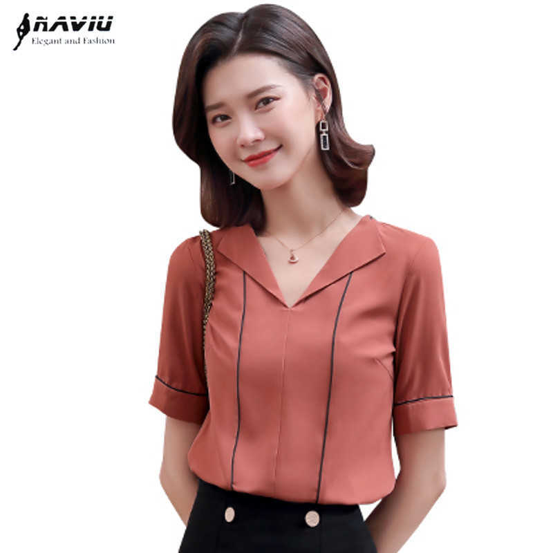 

Naviu Summer Women Fashion V Neck Short Sleeve Blouses High Quality Elegant Office Shirt Formal Tops 210604, Green