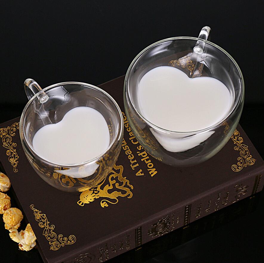 

Transparent Heart Love Shaped Glass Mug Couple Cups Double Wall Glass cup Heat-Resisting Tea Beer Mugs Milk coffee Cup Gift Drinkware, As picture shown