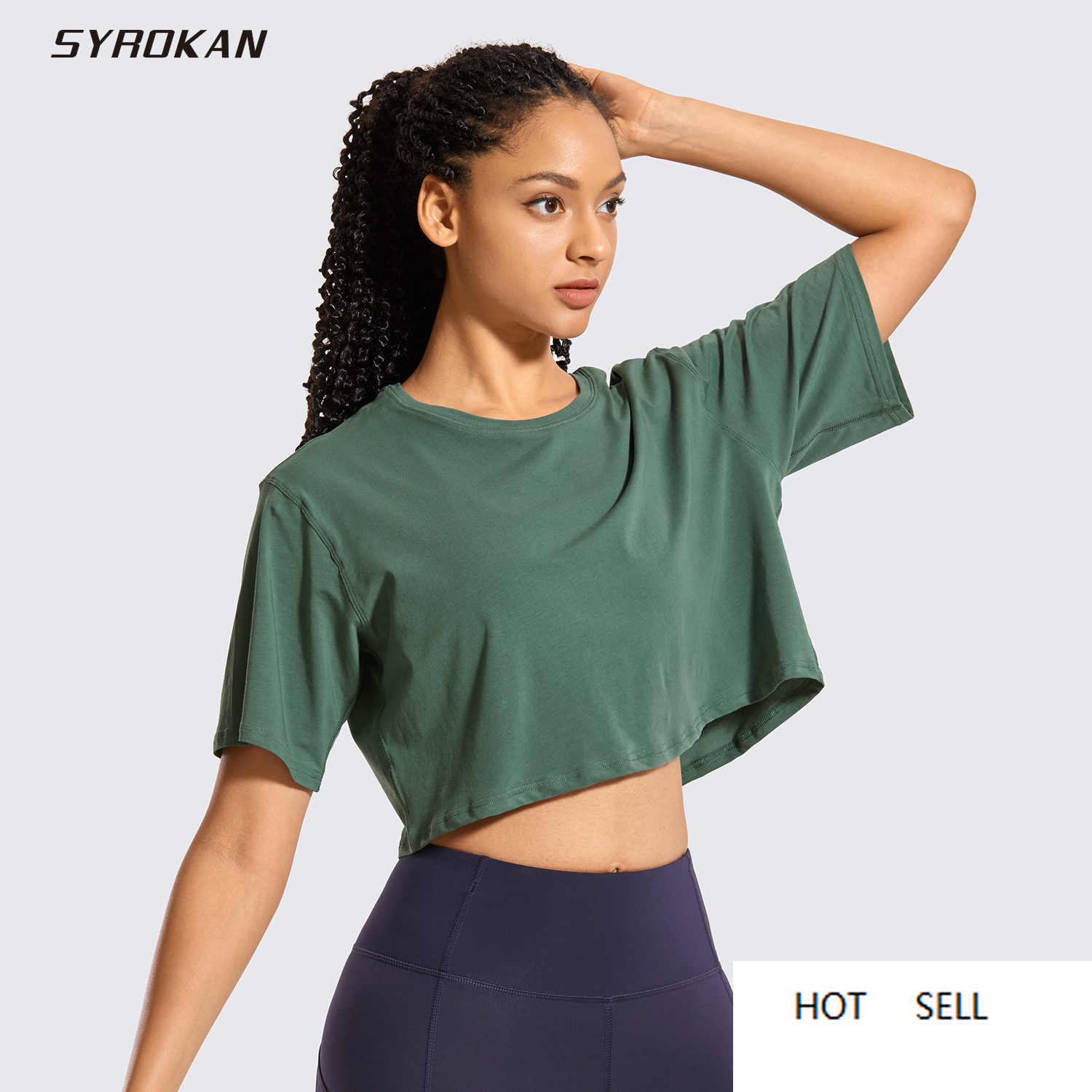 

Women's Pima Cotton Workout Crop Tops Short Sleeve Running T-Shirts Casual Athletic Tees, Black01