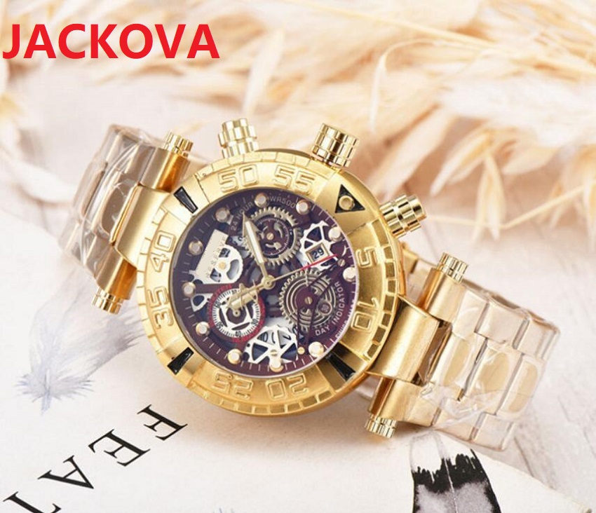 

Factory Top selling Waterproof Watches Cool Men Skeleton Dial Designer Stopwatch Fashion Wristwatches Sports Stainless Steel Quartz Crime Tick Super Watch Gift, As pic