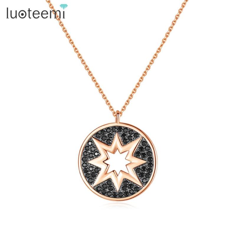 

Pendant Necklaces LUOTEEMI Fashionable Hollowed Star Round Choker For Girls Party With Black Cubic Zircon Fashion Jewelry Gift
