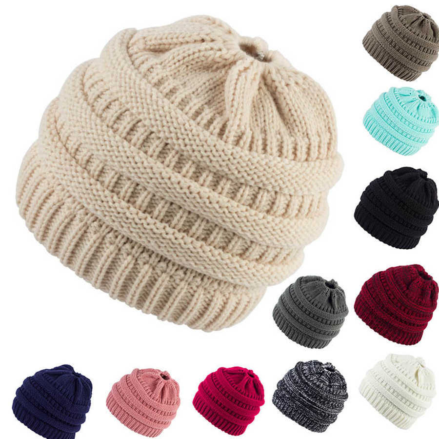 

Winter Ponytail Beanie 36 Colors Hole Tail Messy Soft Bun Knitted Cap Skull Stretchy Winter Warm Stretchy Knit Hats children hat, 36 colors;pls remark