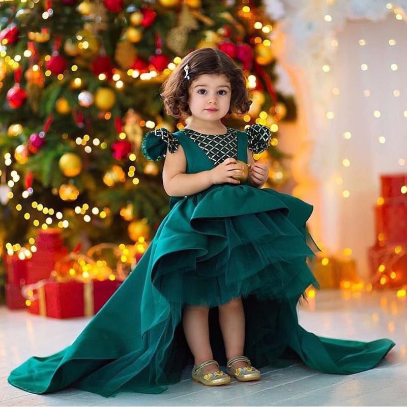 

Girl's Dresses Green Sequined A-line Flower Girl Formal Wedding Elegant Evening Party Birthday Pageant Gowns, Red;yellow