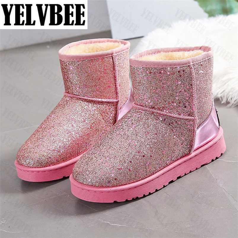 

Casual Warm Snow Boots Winter Flats Ankle Women Shoes Fashion Bling Gladiator Non-slip Goth Chunky Designer Lady 211018, Black