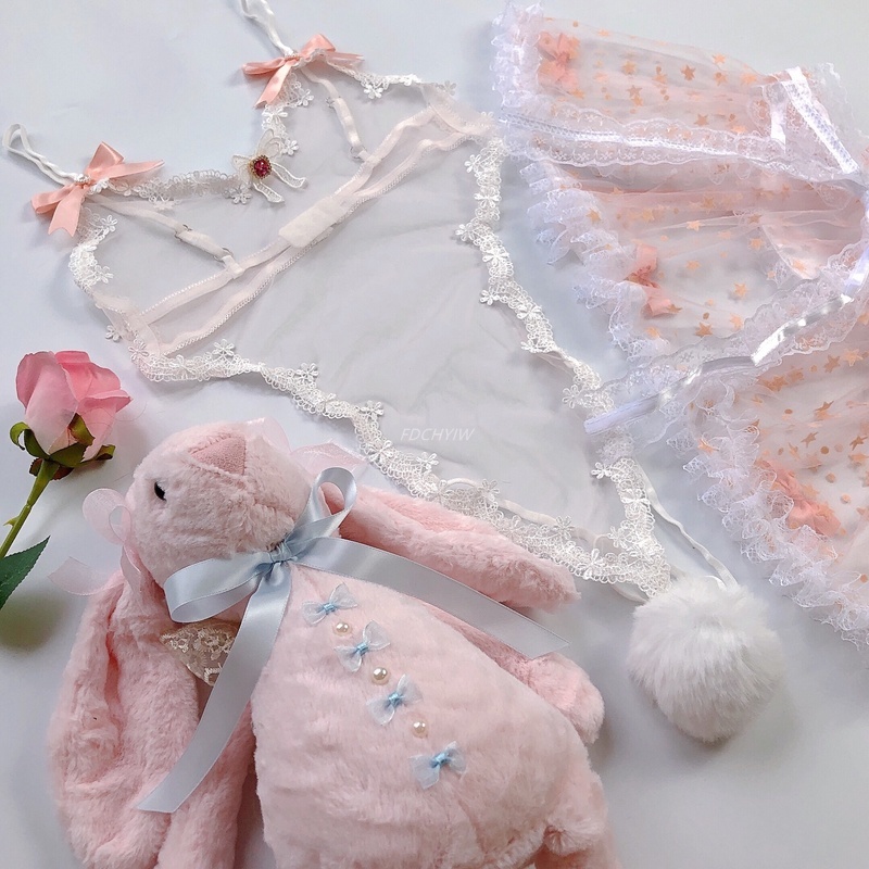 

Cute Buuny Gir Costume Sexy Underwear ace See Through Babydo Women Pink Maid Transparent Exotic Set Kawaii Cospay ingerie