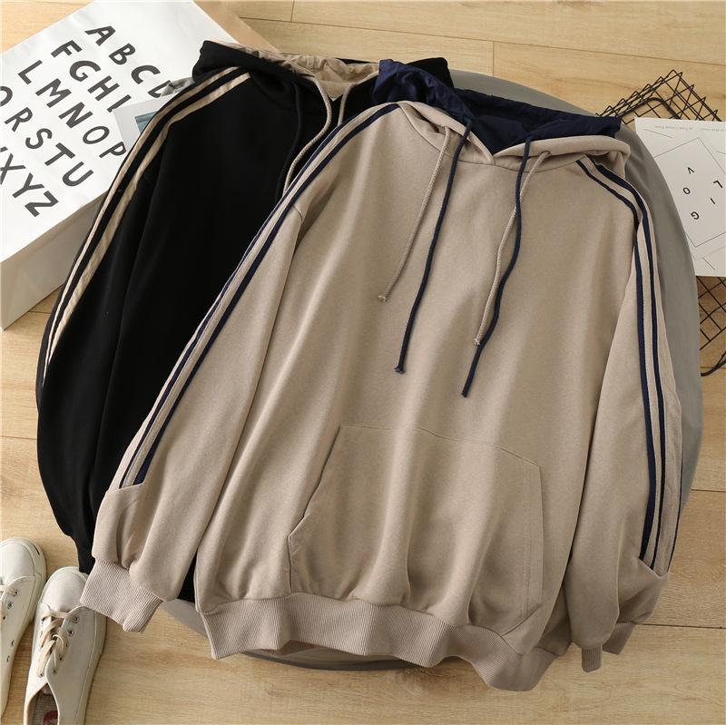 

Women's Hoodies & Sweatshirts Panel Long-Sleeve Hooded Female Autumn Winter Vintage Loose Mock Two-Piece Double Hat Women, Black