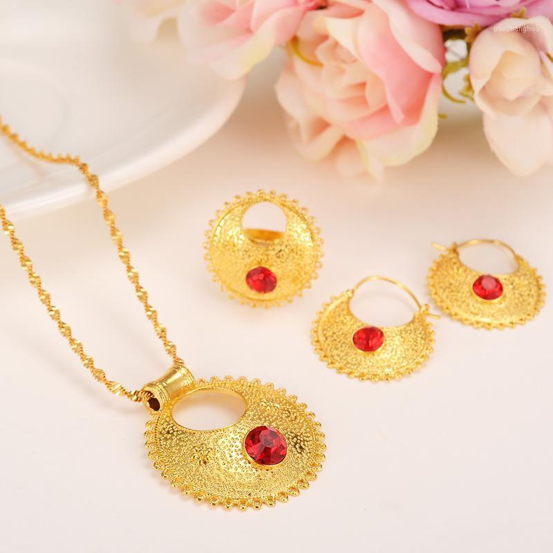 

Earrings & Necklace Cute Rhinestone Ethiopian Jewelry Sets Pendant Necklaces/Earrings/Ring Ethiopia Gold Plate Africa Bride Wedding Eritrea, Silver