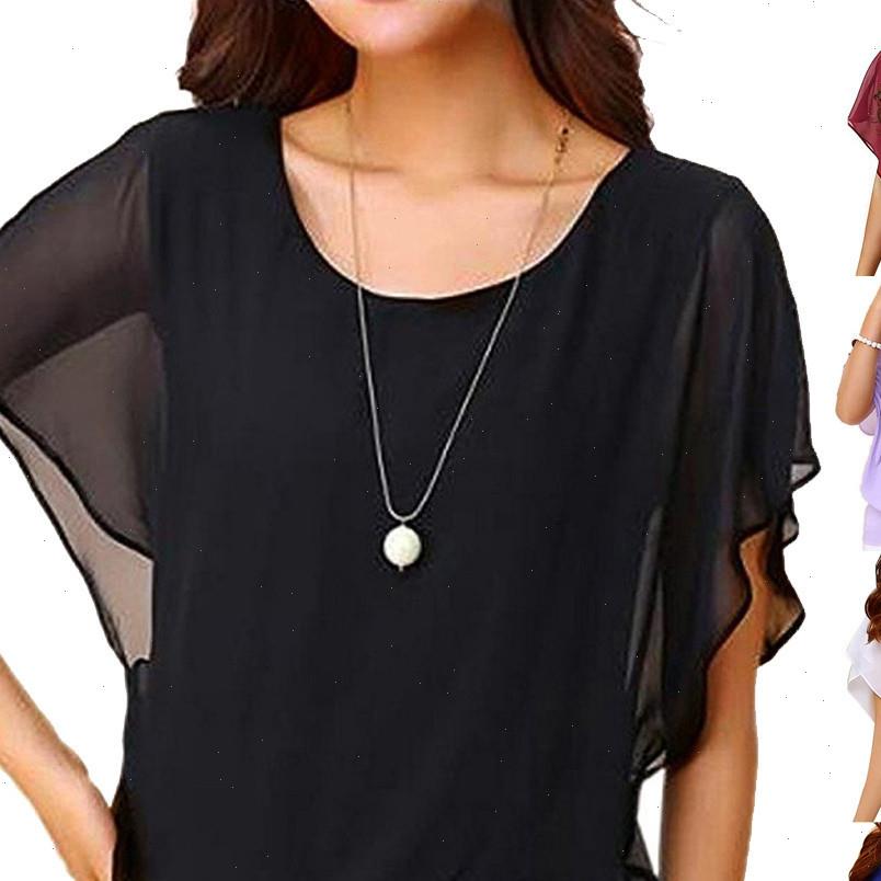 

womens shirts 2s loose casual short sleeve batwing chiffon blouse summer plus size round neck women, White