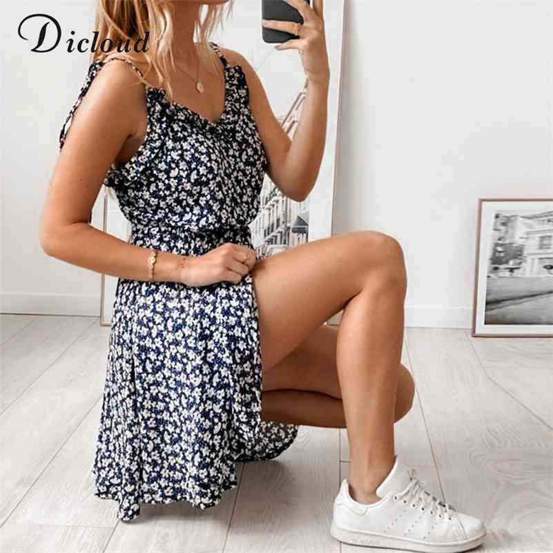 

DICLOUD Boho Floral Mini Sundress Summer Women Spaghetti Strap Sleeveless Ruffle Beach Dress Sexy Backless Ladies Clothing 210630, Navy