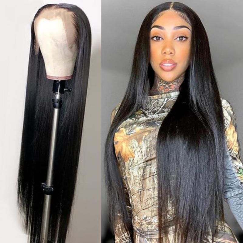 

Lace Wigs Long Bone Straight 38 40 Inches HD Transparent Frontal Wig For Black Women Glueless Pre Plucked Human Hair Front, As pic