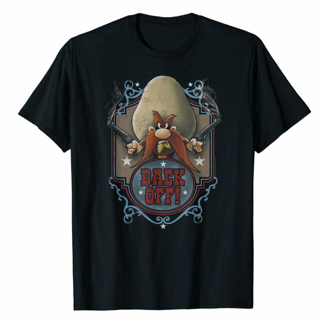 

R1 Looney Tunes Yosemite Sam Back Off Comedy Black T-Shirt S-6XL, White;black