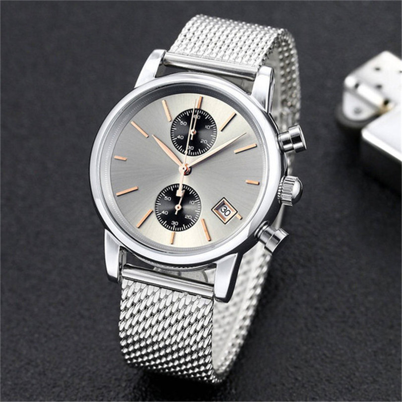 

1-Mens watches all dial work stainless steel strap watch case chronograph running seconds luxury watch sports business quartz watch men, No watch